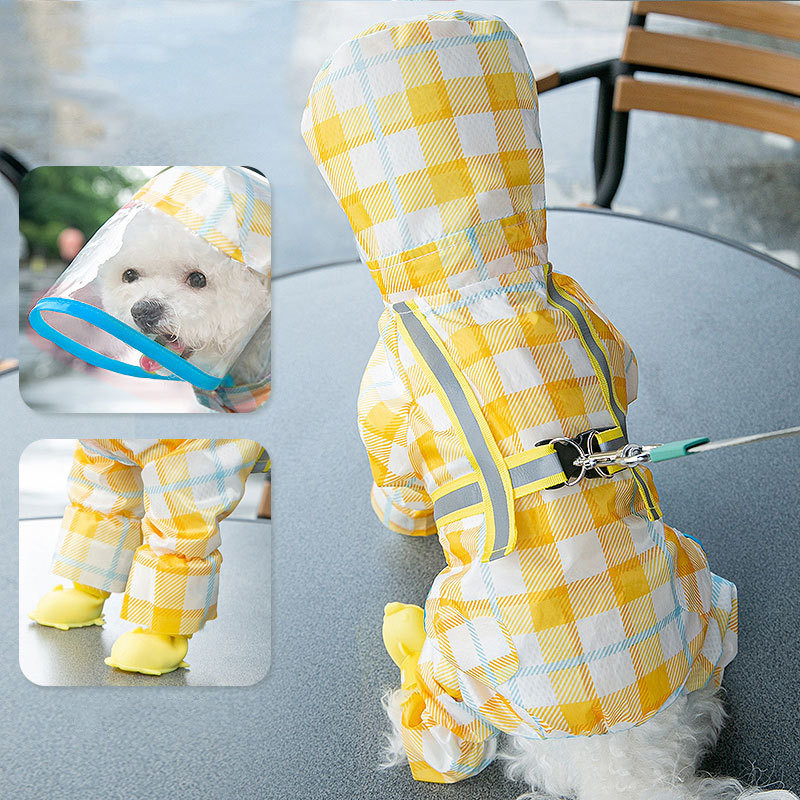 Dog Adorable Raincoat Pet Waterproof 4 Legs Rain coat with Hood  Dog Poncho for Small Medium  Dogs