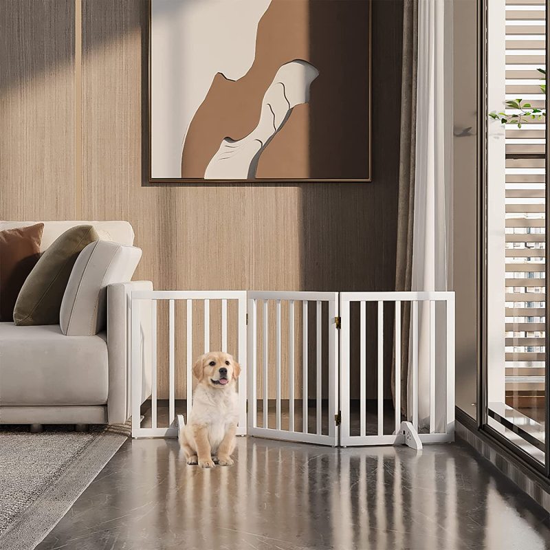 Dog Gates for The House Folding Pet Gate Indoor with 2PCS Support Feet Wooden Dog Gate for Stairs Extra Wide Dog Gate