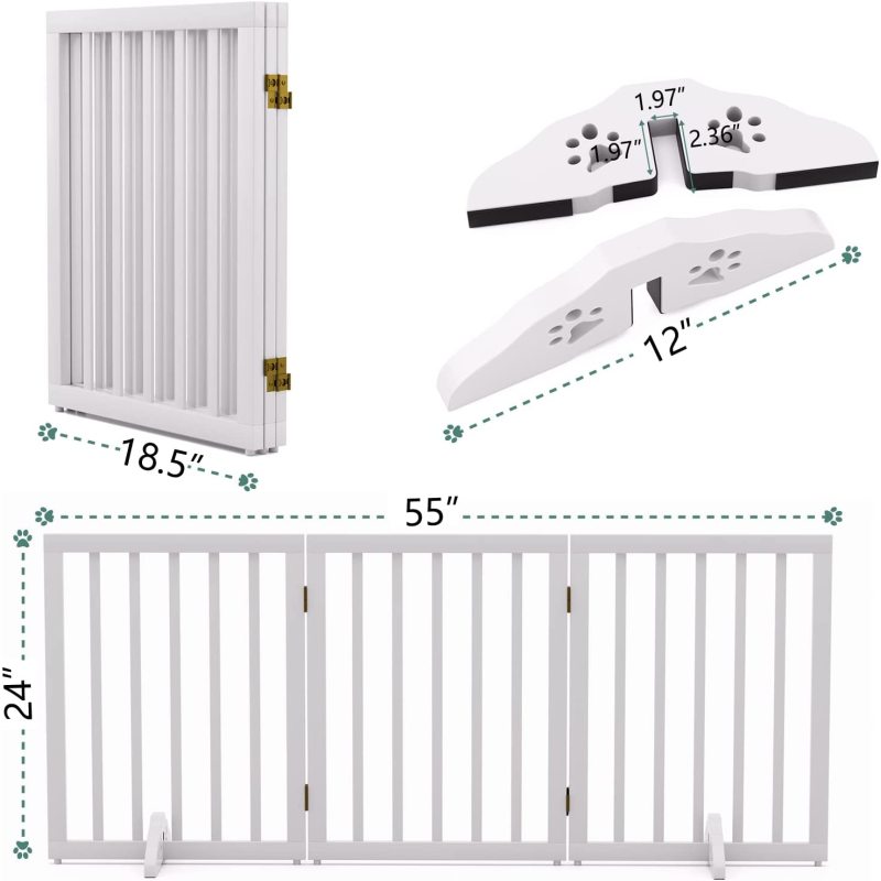 Dog Gates for The House Folding Pet Gate Indoor with 2PCS Support Feet Wooden Dog Gate for Stairs Extra Wide Dog Gate