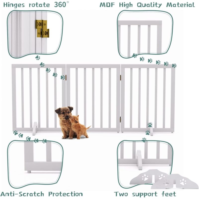 Dog Gates for The House Folding Pet Gate Indoor with 2PCS Support Feet Wooden Dog Gate for Stairs Extra Wide Dog Gate