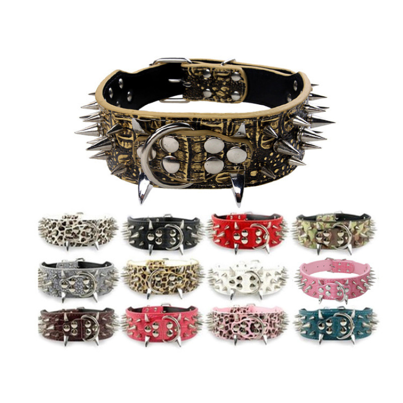 Amazon Top Sell Pu Punk Fashion Spike Dog Collar Cusp Rivets Studded Puppy Pet Collar For Big Dog