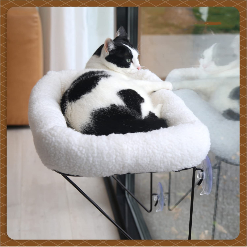 Cat Window Perch - 100% Metal Supported from Below - Comes with Warm Spacious Pet Bed - Cat Window Hammock for Large Cats & Kit