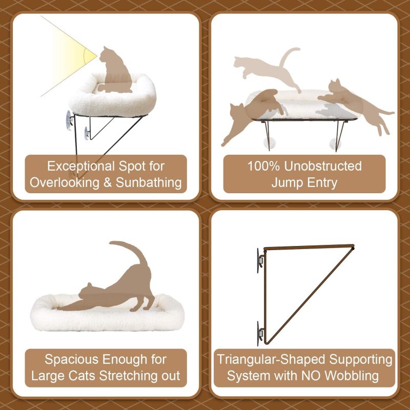 Cat Window Perch - 100% Metal Supported from Below - Comes with Warm Spacious Pet Bed - Cat Window Hammock for Large Cats & Kit