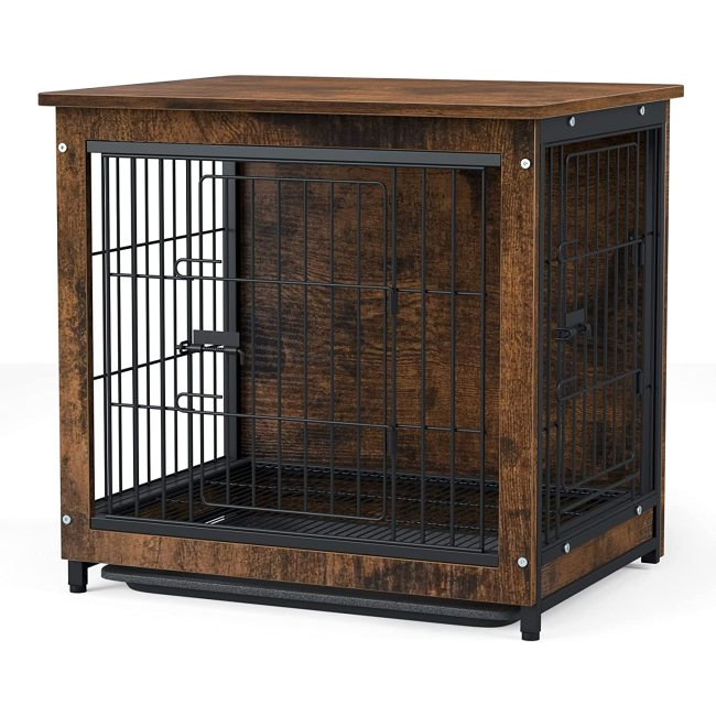 Wooden Dog Crate Furniture: Pets Modern Side Coffee Table Crates Kennel Topper with Removable Tray - Inside Home Decor Animal Me