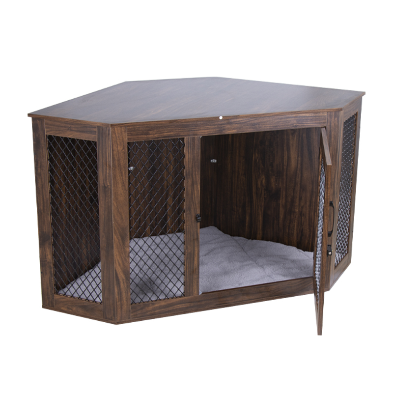 Wooden Dog Crate Furniture: Pets Modern Side Coffee Table Crates Kennel Topper with Removable Tray - Inside Home Decor Animal Me