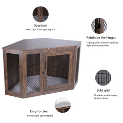 Wooden Dog Crate Furniture: Pets Modern Side Coffee Table Crates Kennel Topper with Removable Tray - Inside Home Decor Animal Me