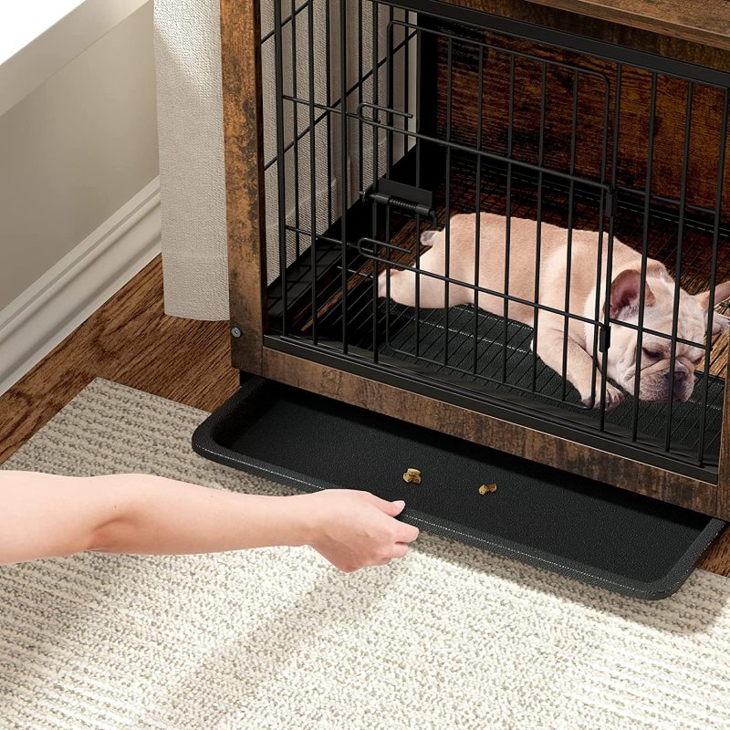 Wooden Dog Crate Furniture: Pets Modern Side Coffee Table Crates Kennel Topper with Removable Tray - Inside Home Decor Animal Me