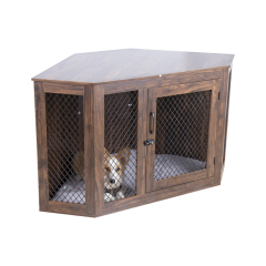 Wooden Dog Crate Furniture: Pets Modern Side Coffee Table Crates Kennel Topper with Removable Tray - Inside Home Decor Animal Me