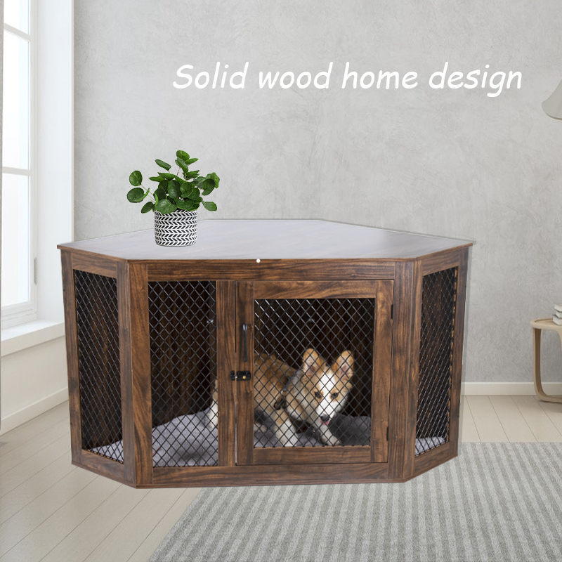 Wooden Dog Crate Furniture: Pets Modern Side Coffee Table Crates Kennel Topper with Removable Tray - Inside Home Decor Animal Me