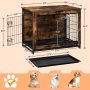 Furniture Style Dog Crate End Table, Dog Window Perch, Mesh Wooden Pet Crate with Double Doors and Pet Bed
