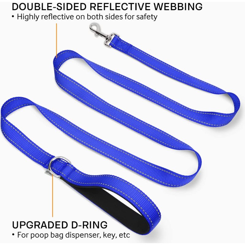 Padded Handle Nylon Reflective Dog Leash for Walking, Training Lead