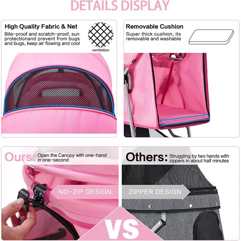 Pet Stroller, Cat Dog Stroller for Medium Small Dog with Storage Basket Foldable Lightweight Dog Carrier Trolley