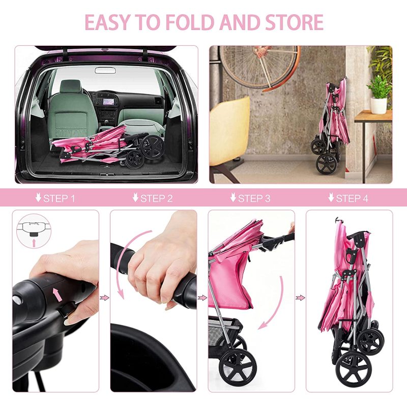 Pet Stroller, Cat Dog Stroller for Medium Small Dog with Storage Basket Foldable Lightweight Dog Carrier Trolley