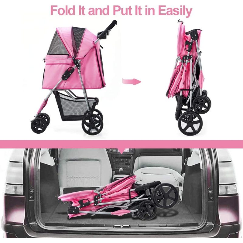 Pet Stroller, Cat Dog Stroller for Medium Small Dog with Storage Basket Foldable Lightweight Dog Carrier Trolley