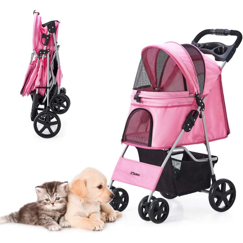 Pet Stroller, Cat Dog Stroller for Medium Small Dog with Storage Basket Foldable Lightweight Dog Carrier Trolley