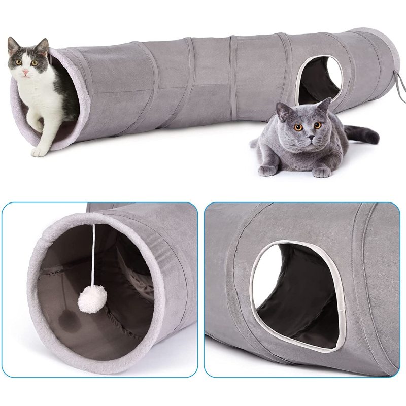 Collapsible Cat Play Cat Tunnel Outdoor In Door with Interactive Feather Wand Large Pet Tube Toy