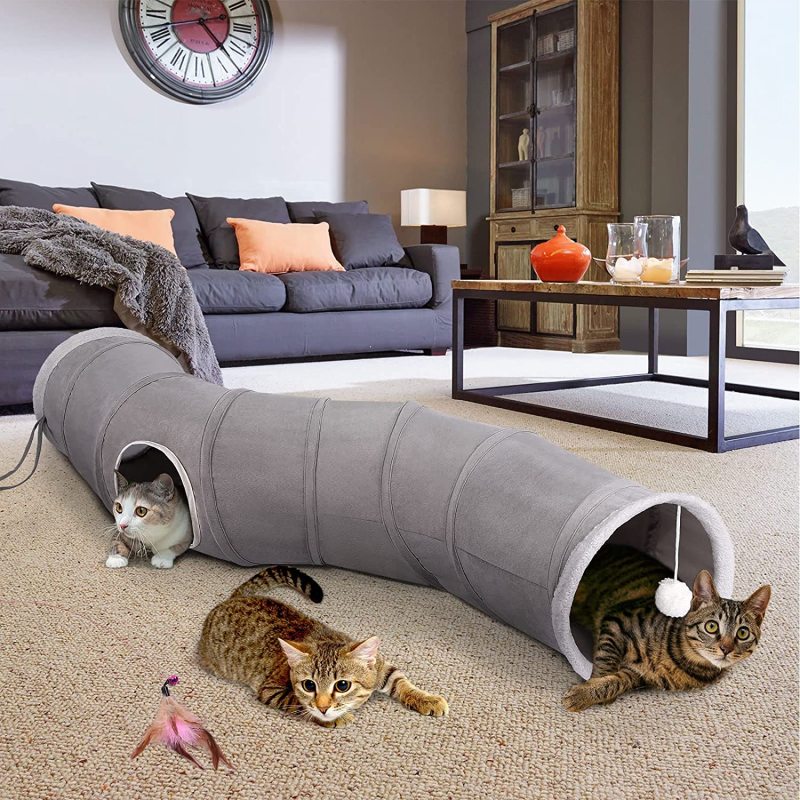 Collapsible Cat Play Cat Tunnel Outdoor In Door with Interactive Feather Wand Large Pet Tube Toy