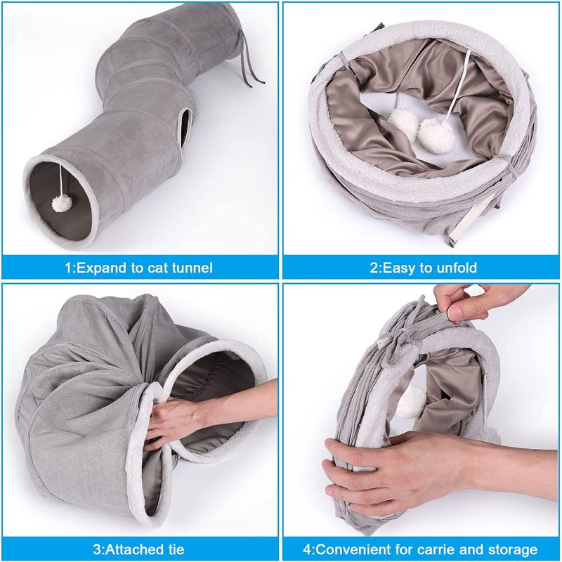 Collapsible Cat Play Cat Tunnel Outdoor In Door with Interactive Feather Wand Large Pet Tube Toy