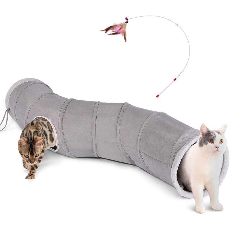 Collapsible Cat Play Cat Tunnel Outdoor In Door with Interactive Feather Wand Large Pet Tube Toy