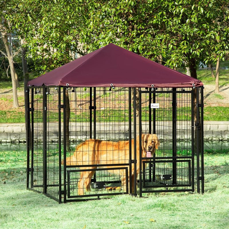 Weather Resistant Outdoor Metal Dog Kennel Bowl Holders