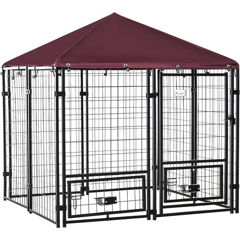 Weather Resistant Outdoor Metal Dog Kennel Bowl Holders
