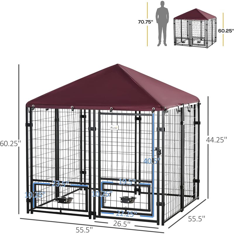 Weather Resistant Outdoor Metal Dog Kennel Bowl Holders