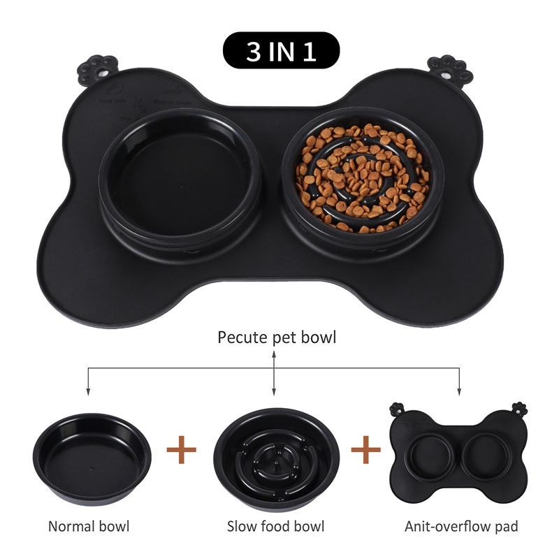 Wholesale Custom Covered Pet Food Bowl Silicone Pet Slow Food Anti-Choking Dog Double Raised Bowl