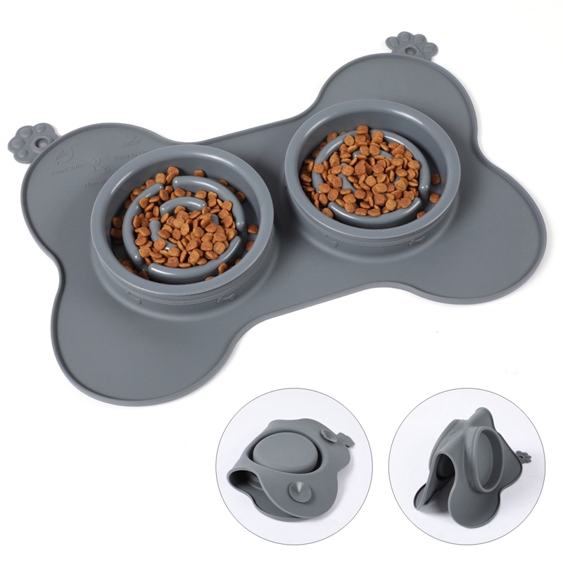 Wholesale Custom Covered Pet Food Bowl Silicone Pet Slow Food Anti-Choking Dog Double Raised Bowl
