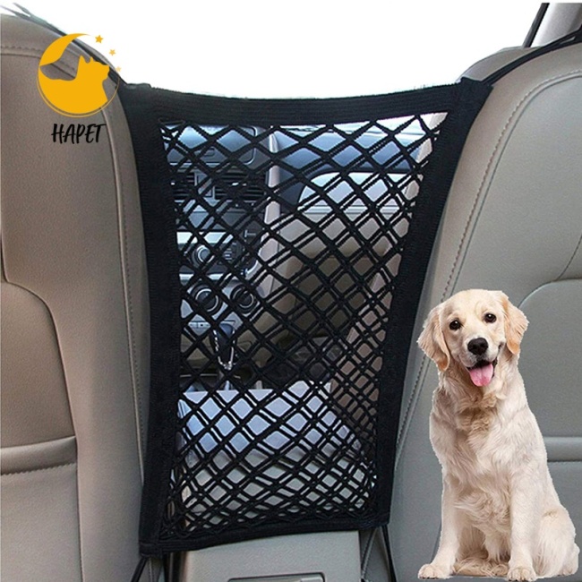 Car Dog Barrier, Pet Net Barrier with Auto Seat Mesh Organizer Back Seat Net Organizer Universal Stretchable Storage Bag & Hook