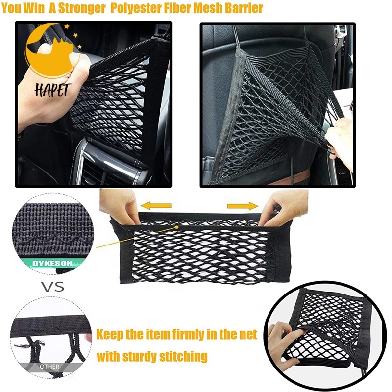 Car Dog Barrier, Pet Net Barrier with Auto Seat Mesh Organizer Back Seat Net Organizer Universal Stretchable Storage Bag & Hook