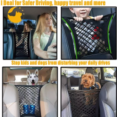 Car Dog Barrier Pet Net Barrier with Auto Seat Mesh Organizer Back Seat Net Organizer Universal Stretchable Storage Bag & Hook