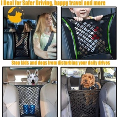 Car Dog Barrier, Pet Net Barrier with Auto Seat Mesh Organizer Back Seat Net Organizer Universal Stretchable Storage Bag & Hook