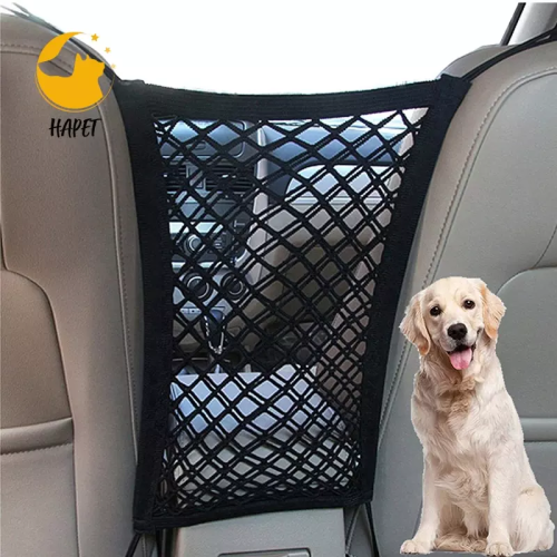 Car Dog Barrier Pet Net Barrier with Auto Seat Mesh Organizer Back Seat Net Organizer Universal Stretchable Storage Bag & Hook