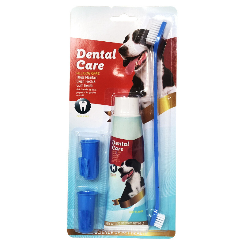 Dog Dental Care Product Grooming Cleaning Beef Flavor Toothpaste 2 Pack Toothbrush Set Pet Soft Dog Finger Brush
