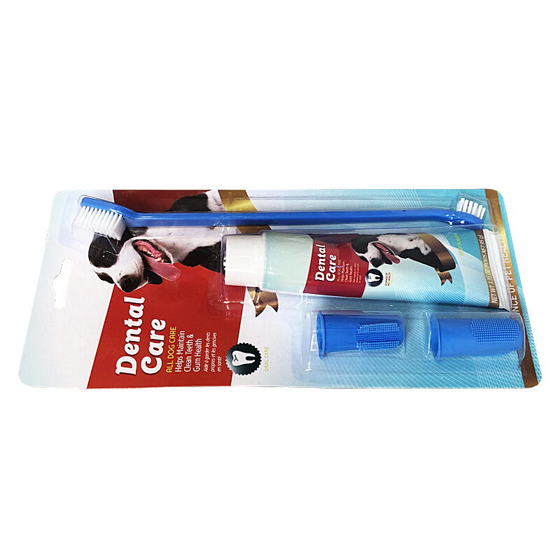 Dog Dental Care Product Grooming Cleaning Beef Flavor Toothpaste 2 Pack Toothbrush Set Pet Soft Dog Finger Brush