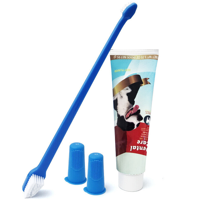 Dog Dental Care Product Grooming Cleaning Beef Flavor Toothpaste 2 Pack Toothbrush Set Pet Soft Dog Finger Brush