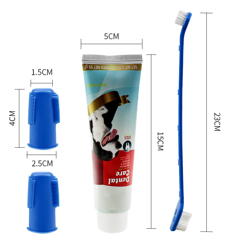Dog Dental Care Product Grooming Cleaning Beef Flavor Toothpaste 2 Pack Toothbrush Set Pet Soft Dog Finger Brush