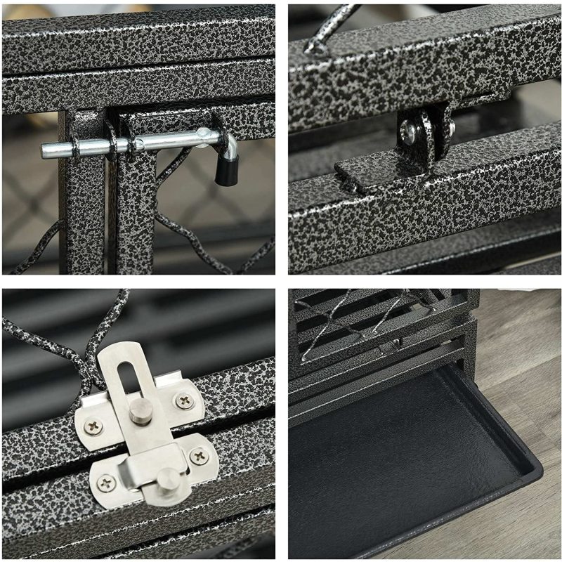 Removable Tray Wheels Lockable Dog Crate Cage Door Indoor