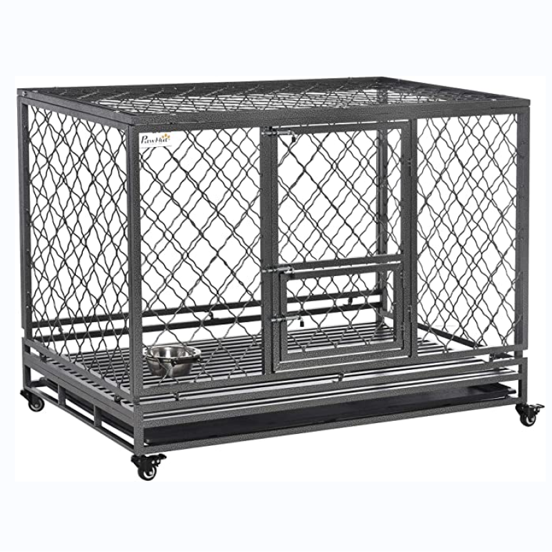 Removable Tray Wheels Lockable Dog Crate Cage Door Indoor
