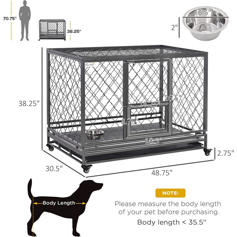 Removable Tray Wheels Lockable Dog Crate Cage Door Indoor