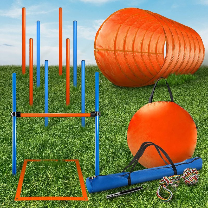 Adjustable Hurdles Dog Agility Tunnel Obstacle Course for Training and Interactive Play