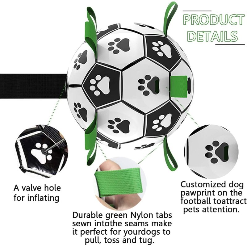 Dog Soccer Ball Toy with Grab Tabs, Interactive Dog Tug Water Toy, Durable Dog Balls