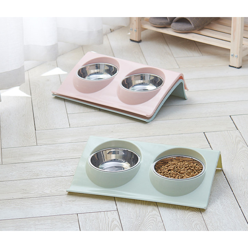 Wholesale pet food bowl duress stainless steel double bowl splash-proof non-slip Puppy Food Portable Slow Feeder