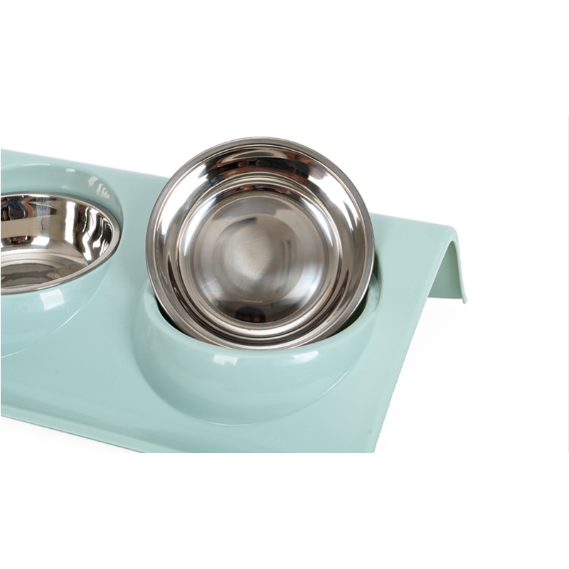 Wholesale pet food bowl duress stainless steel double bowl splash-proof non-slip Puppy Food Portable Slow Feeder
