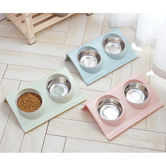 Wholesale pet food bowl duress stainless steel double bowl splash-proof non-slip Puppy Food Portable Slow Feeder