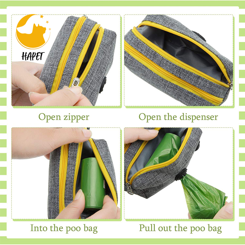 Dog Poop Bag Holder Attaches, Includes 1 Roll of Poop Bags, Waste Bag Dispenser and Lightweight Fabric