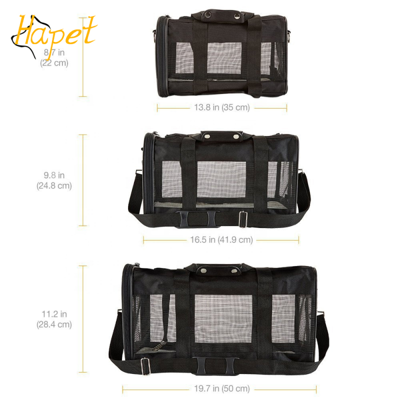 Black Custom Soft-Sided Small Animals Carrying Bag Dog Cat Travel Cage Portable Foldable Pet Carrier