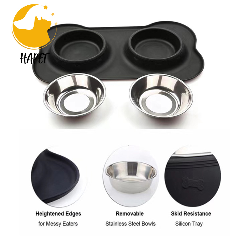 Pet bowl silicone double dog bowl silicone pad stainless steel pet tableware
