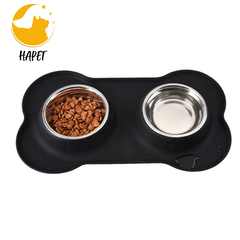 Pet bowl silicone double dog bowl silicone pad stainless steel pet tableware