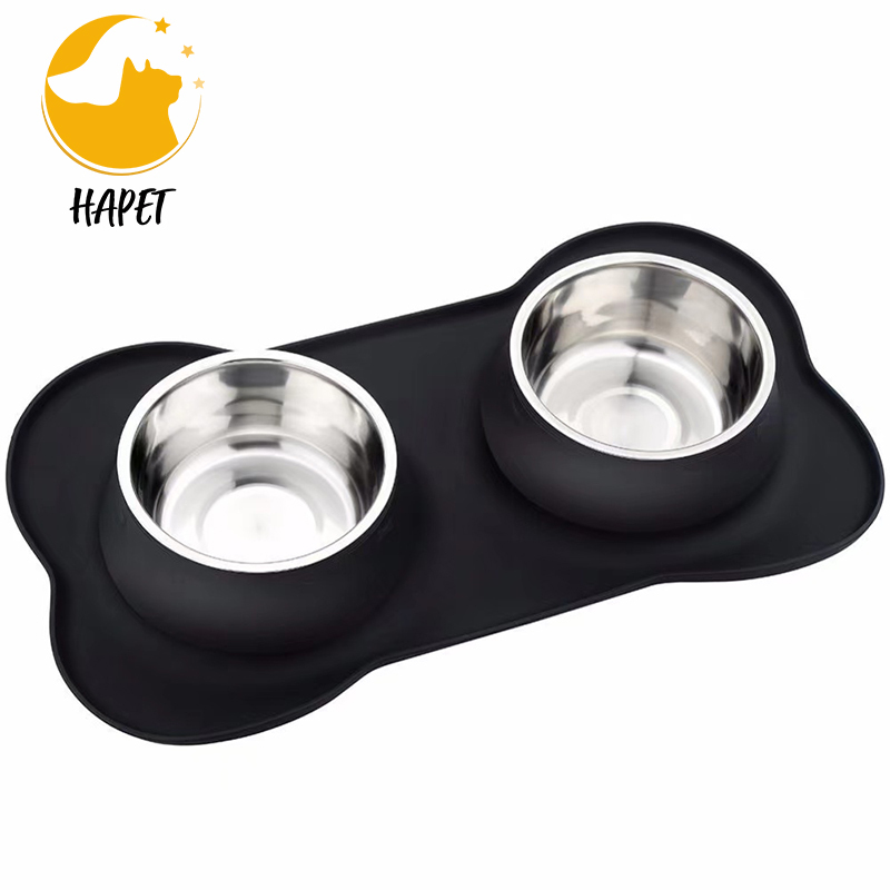 Pet bowl silicone double dog bowl silicone pad stainless steel pet tableware